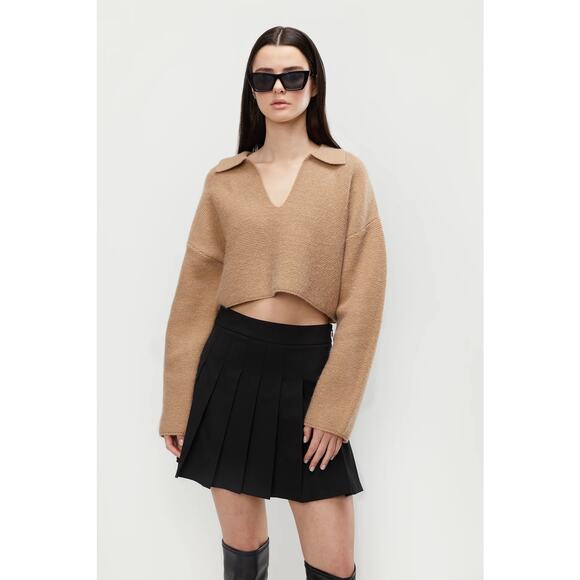 OAK + FORT Collared V Neck Cropped Sweater - Picture 2 of 7